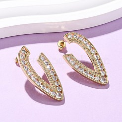 V-образные серьги-гвоздики из латуни с микропаве из прозрачных кубических цирконий&nbsp;EJEW-D332-01G