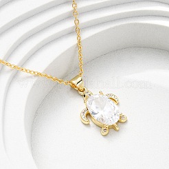 Латунные ожерелья с подвесками из прозрачных кубических цирконий с морскими животными&nbsp;NJEW-L184-02A-G