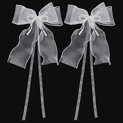 Полиэфирная марля с бантом и пластиковой жемчужной застежкой для штор&nbsp;AJEW-WH0314-541