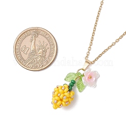 Подвеска в виде цветка из стеклянных бусин и искусственного жемчуга из нержавеющей стали 304&nbsp;NJEW-MZ00115-03