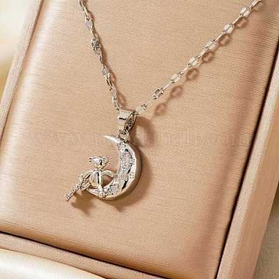 Милое ожерелье с подвеской в виде медведя и луны из латуни с блестящими кубическими цирконами 3D для женщин XT3479-1-1