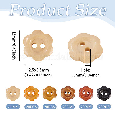 120 шт. 6-х цветные деревянные пуговицы-цветы с 2 отверстиями&nbsp;BUTT-TA0001-40A-1