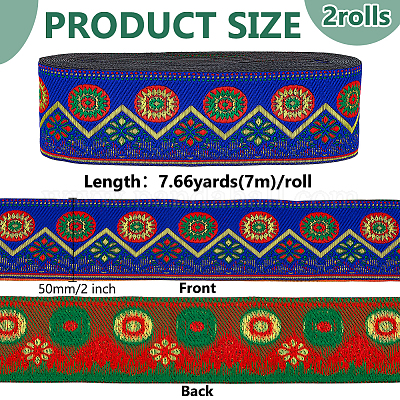 Плоские круглые полиэстеровые ленты с цветочным узором для вышивки&nbsp;OCOR-WH0078-463C-1