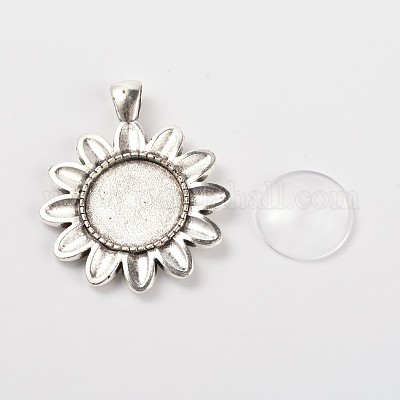 Подсолнух сеттинги сплава подвеска кабошон и половиной раунд / купольные прозрачного стекла кабошонов DIY-X0222-AS-1