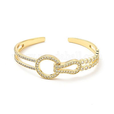 Прозрачный кубический циркониевый узел открытый браслет-манжета BJEW-J165-14G-1