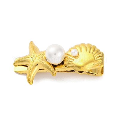 Заколки для волос из нержавеющей стали 304 в форме морской звезды и ракушки из кожи аллигатора&nbsp;LS-STAS-Z096-05G-1