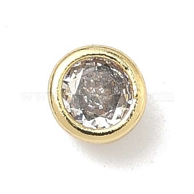 Плоские круглые латунные микропаве кабошоны из кубического циркония&nbsp;KK-P345-13G-A02-1