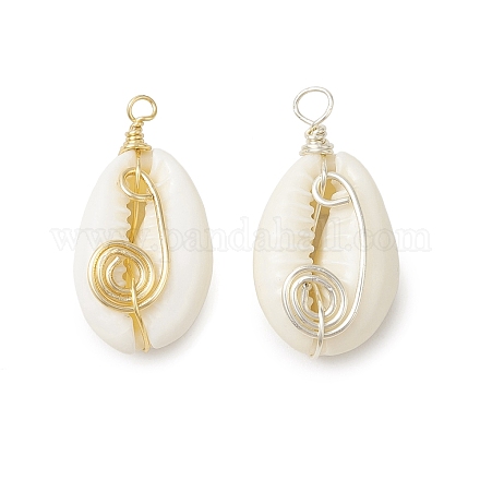 2 шт. 2 цвета натуральные раковины каури вихревые медные проволочные подвески PALLOY-JF03319-1