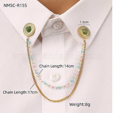 Круглая брошь-цепочка с подвеской из нержавеющей стали 304 и окрашенного камня&nbsp;JEWB-S021-01G-02-1