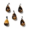 Natural Tiger Eye Pendants, with Platinum Tone Brass Findings, Teardrop Charm, 20~21x11~12mm, Hole: 6x3.5mm