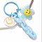 Acrylic Pendant Decorations, with Iron Rings, Flower with Smiling Face, Light Sky Blue, 90mm