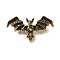 Retro Alloy Rhinestone Brooch, Exquisite Lapel Pin for Women, Bat, Jet, 28x50mm