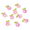 10Pcs Acrylic & Glass Flower Pendants, with Brass Findings, Hot Pink, 14mm, Hole: 2.3mm