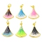 Brass Enamel Pendants, Cadmium Free & Lead Free, with Glitter and Jump Ring, Long-Lasting Plated, Real 18K Gold Plated, Fan Charms, Mixed Color, 20x15x2.5mm, Hole: 3.5mm