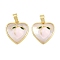 Natural White Shell Pendants, Heart with Peach Charms, with Brass Settings and Enamel, Real 18K Gold Plated, 15.5x14.5x3.5mm, Hole: 3x4.5mm