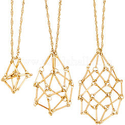 3 шт. 3 стиля 304 нержавеющая сталь кубовидная цепочка макраме мешочек пустой держатель для камня изготовление ожерелья&nbsp;NJEW-BBC0001-41G