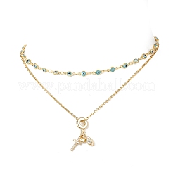 Подвеска в форме сердца и креста с прозрачным кубическим цирконием из латуни&nbsp;NJEW-JN05398-02