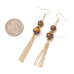 Серьги-подвески из бусин тигрового глаза&nbsp;EJEW-JE06894