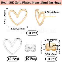 20 шт. двухцветные латунные серьги-гвоздики в форме сердца&nbsp;KK-BBC0021-99