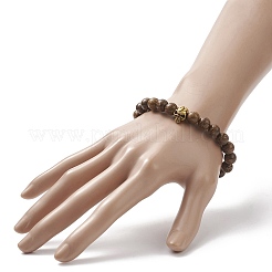 Браслет из натуральной древесины венге и сплава с черепом из бисера для женщин&nbsp;BJEW-JB09146