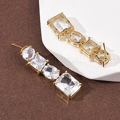 Прямоугольные серьги-гвоздики из латуни с микропаве и цирконием&nbsp;EJEW-C174-06G-01