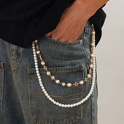1 шт. пластиковая имитация жемчуга круглая бисерная сплавная цепочка со стразами двухслойные цепные ремни для брюк&nbsp;AJEW-CP0009-84