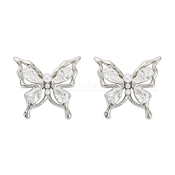 Серьги-гвоздики из латуни с микропаве и цирконием в форме бабочки&nbsp;EJEW-M082-17P-02