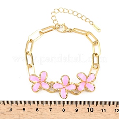 Браслеты из нержавеющей стали 304 с эмалированными цветочными звеньями для женщин&nbsp;BJEW-Z160-02G-02