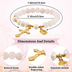 Эластичный круглый браслет из натурального розового кварца и синтетической бирюзы с бусинами&nbsp;BJEW-PH01531-01