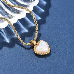 304 нержавеющая сталь паве ракушка сердце кулон веревка цепь ожерелья для женщин&nbsp;NJEW-Z070-02G