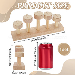 5-слотовый круглый многоярусный органайзер из искусственной кожи с деревянным основанием&nbsp;RDIS-WH0001-39A