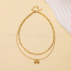 Ожерелья с подвесками-бантиками из нержавеющей стали 304&nbsp;LS-NJEW-L182-001G-04