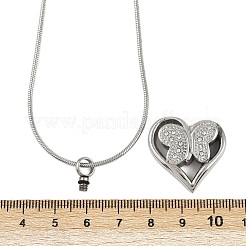 304 нержавеющая сталь микропаве прозрачный кубический цирконий бабочка сердце кулон урна для праха домашних животных ожерелья&nbsp;NJEW-S455-10P