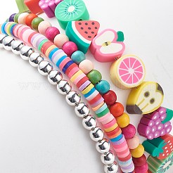4 шт. 4 стильных браслета ручной работы из полимерной глины с фруктами и синтетическим гематитом и бирюзой (окрашенные) набор браслетов из бисера&nbsp;BJEW-JB08693