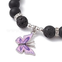 Эластичный браслет с круглыми бусинами из натурального лавового камня и черного агата&nbsp;BJEW-JB10010