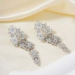 Элегантные и простые серьги-гвоздики с кисточками из прозрачного кубического циркония из латуни&nbsp;GP2120-2