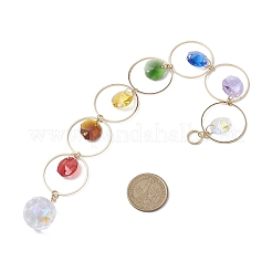 Разноцветные стеклянные восьмиугольные бусины и латунные кольца&nbsp;HJEW-JM02145