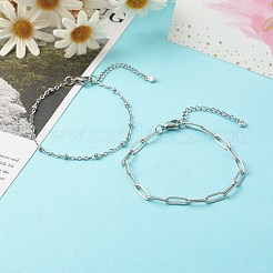 Комплект браслетов из нержавеющей стали 304 с цепочками-скрепками и спутниками&nbsp;X-BJEW-JB06524