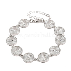 Плоская круглая цепочка с латунными звеньями в форме Девы Марии для женщин&nbsp;BJEW-K248-06B-P