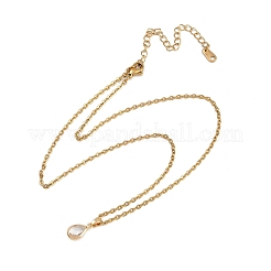 Женские ожерелья-цепочки из нержавеющей стали 304 с подвеской в виде капли из латуни и прозрачного стекла&nbsp;NJEW-JN05420