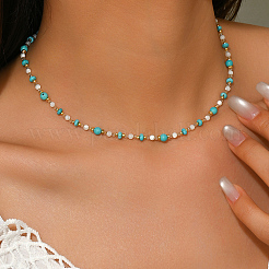 Простые ожерелья из синтетической бирюзы и натуральных ракушек в форме ронделей для женщин&nbsp;BW4338