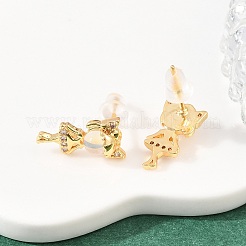 Серьги-гвоздики с прозрачными кубическими цирконами и микропаве из латуни для девочек&nbsp;EJEW-A150-01G