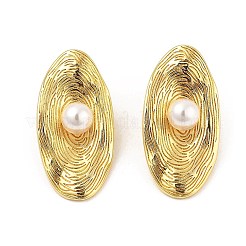 Овальные серьги-гвоздики из латунного АБС-пластика с имитацией жемчуга&nbsp;EJEW-S258-04G