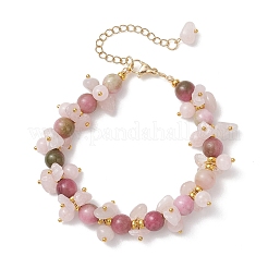 Браслеты из латуни и натуральных смешанных драгоценных камней с круглыми бусинами для женщин&nbsp;BJEW-JB13151-01