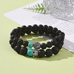 Парные браслеты из натурального вулканического камня&nbsp;BJEW-JB03315-01