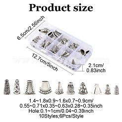 60 шт. 10 стиля тибетского стиля сплава и латуни и ccb пластиковых бусин конусы&nbsp;PALLOY-YW0003-28
