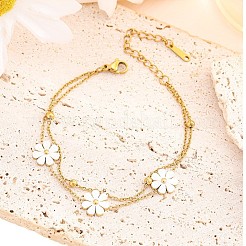 Браслеты на ногу из нержавеющей стали 304 с акриловыми цветочными подвесками&nbsp;LS-AJEW-Z044-01G