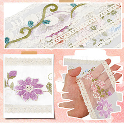 10 ярд двухцветной поликоттоновой кружевной ленты с вышивкой в виде цветка&nbsp;AJEW-CY0001-36