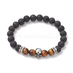 Браслеты из натуральной лавы и тигрового глаза с круглыми бусинами&nbsp;BJEW-TA00680