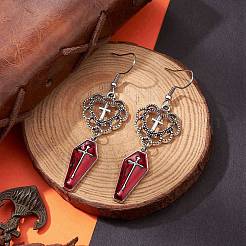 Серьги с подвесками в виде сердца и креста из сплава с эмалью&nbsp;EJEW-JE05313